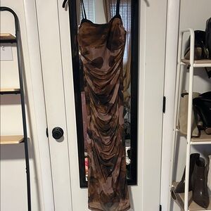 Showpo Brown Abstract Maxi Dress